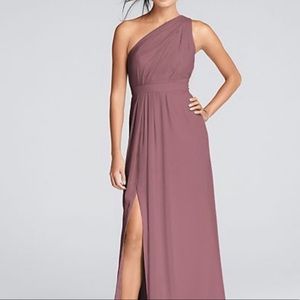 David’s Bridal Long One Shoulder Crinkle Chiffon